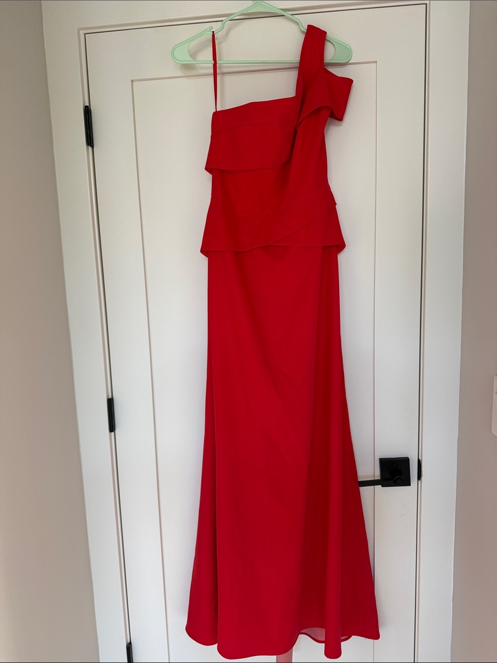 BCBGMaxAzria Vibrant Red One-Shoulder Ruffle Gown